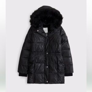 LIKE NEW Abercrombie Kids black shiny parka coat (girls size 9-10)